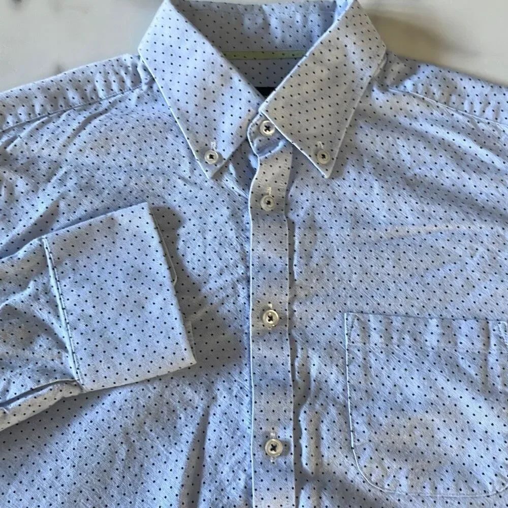 Bruun Stengade Polka Dot Button Down Dress Shirt Mens 15.75 40